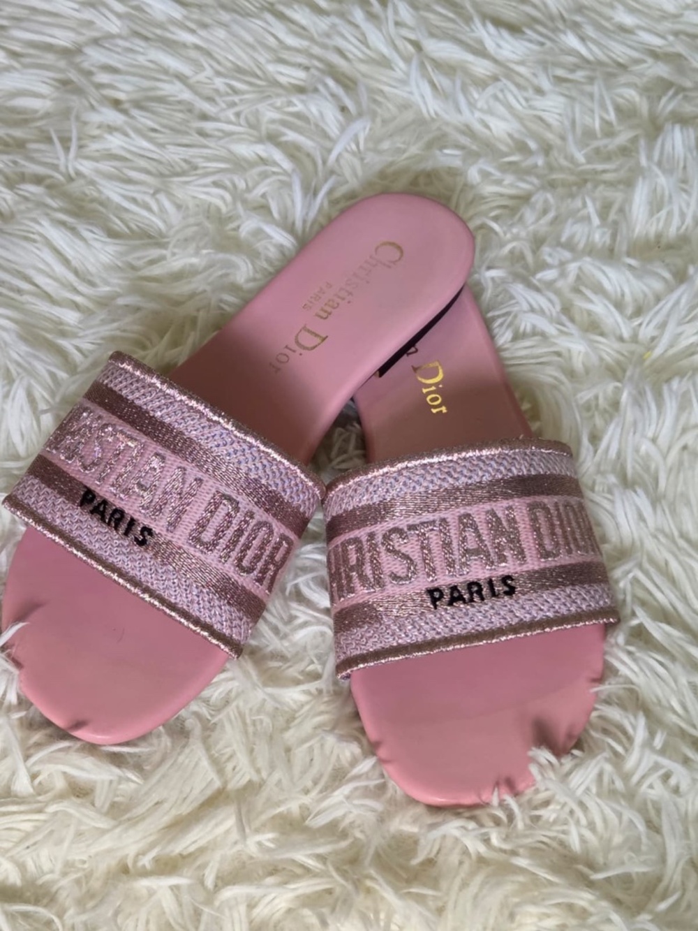 Dior Pink Crystal-Embroidered Slide Sandals